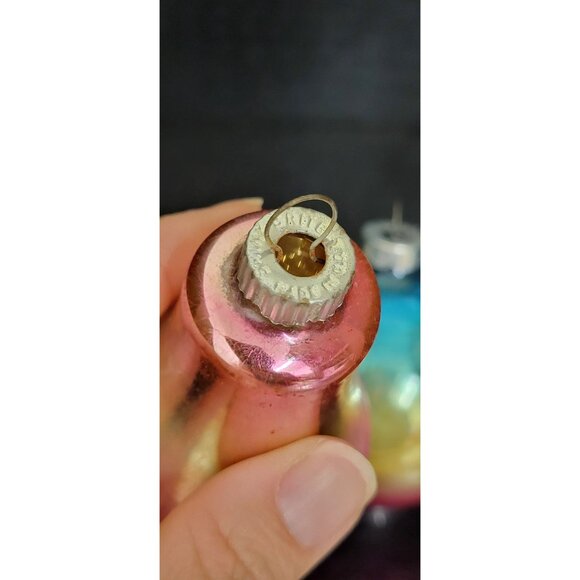Vintage Mercury Glass Ombre Shiny Brite Christmas Ornaments Blue Pink Bell Ball - Picture 5 of 6